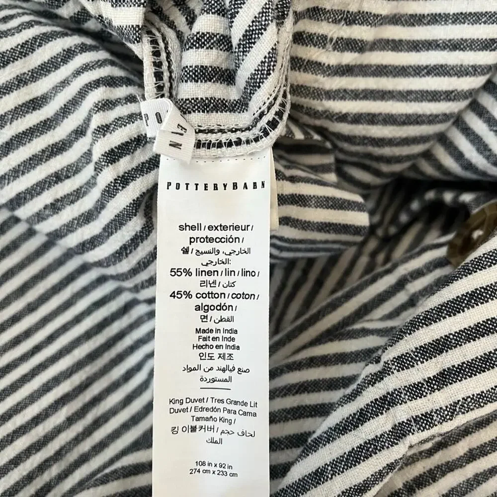 Pottery Barn Wheaton Striped Linen Cotton King Duvet Cover Chambray